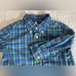 Ralph Lauren Shirt Baby BoySize 9 Months Blue Plaid Button Down Oxford Pony